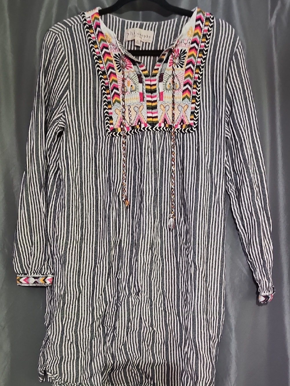 Philosophy striped embroidered tunic with multicolor yoke